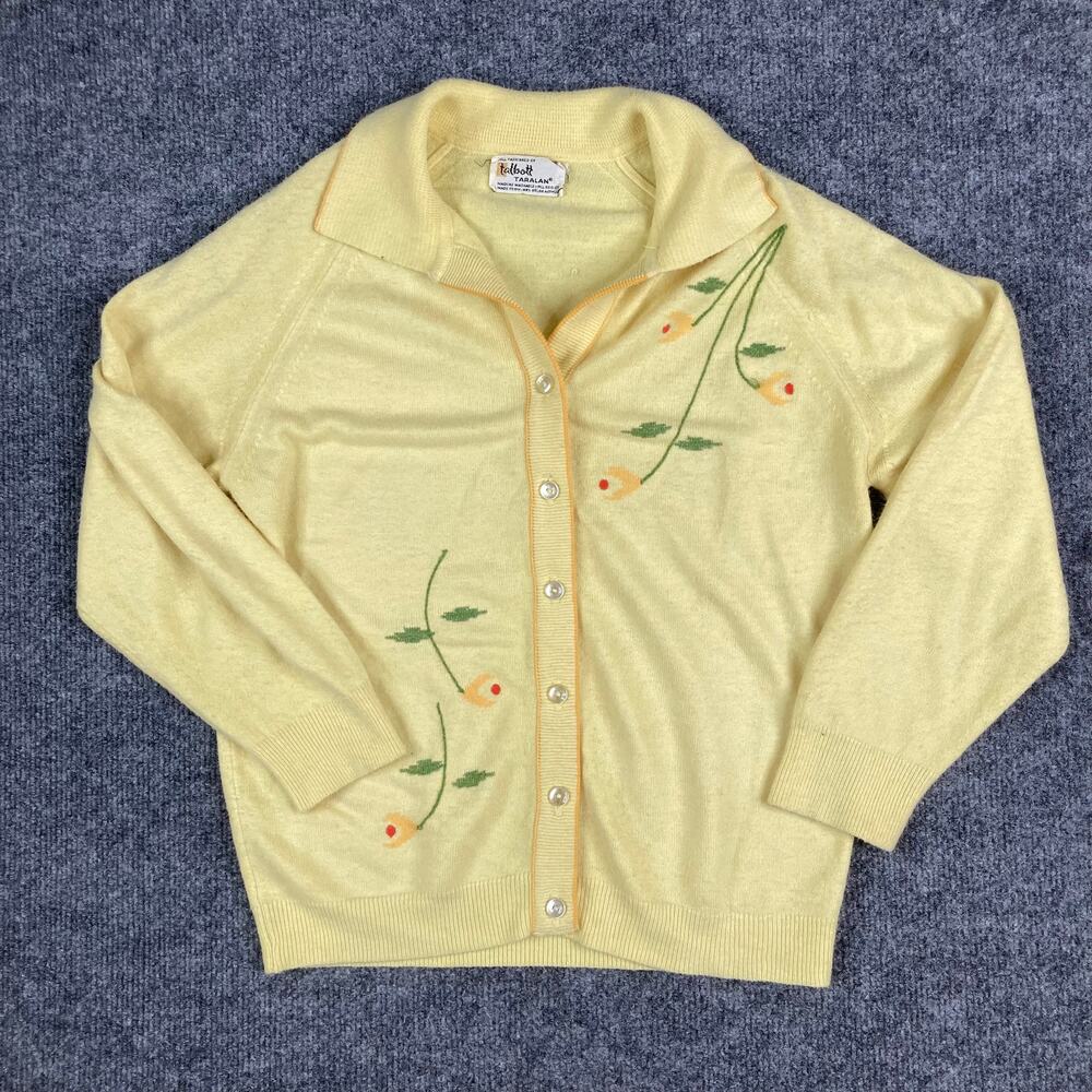 The Look Cardigan Womens Size M Yellow Wool Blend Floral Embroidered Sweater